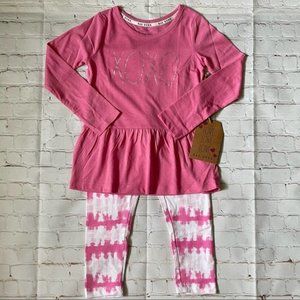 Girl's "XOXO" Pink Peplum Top and Tie Dye Legging Set 5/6. #C128